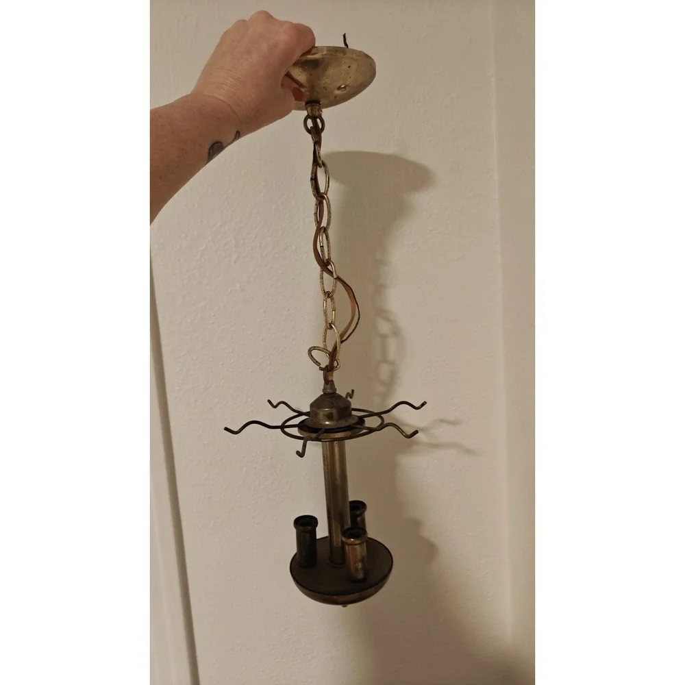 Pair Of Two Vintage Brass Pendant Lights Chandelier Look